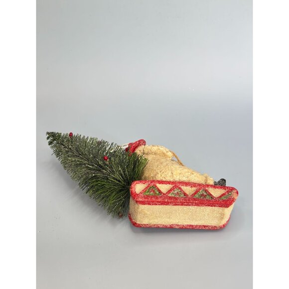 Snowman & Snowchild Sledding with Bottle Brush Christmas Tree Ornament - Picture 6 of 7